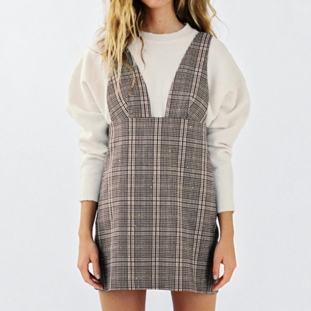 Zara Plaid Pinafore Dress Size Small